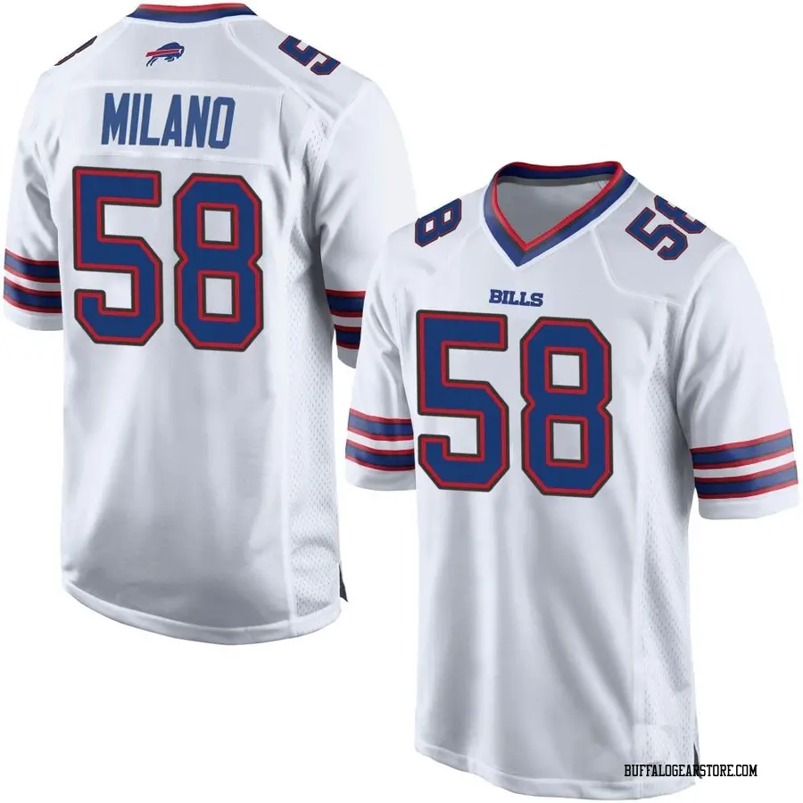 White Youth Matt Milano Buffalo Bills Game Jersey - Buffalo Store